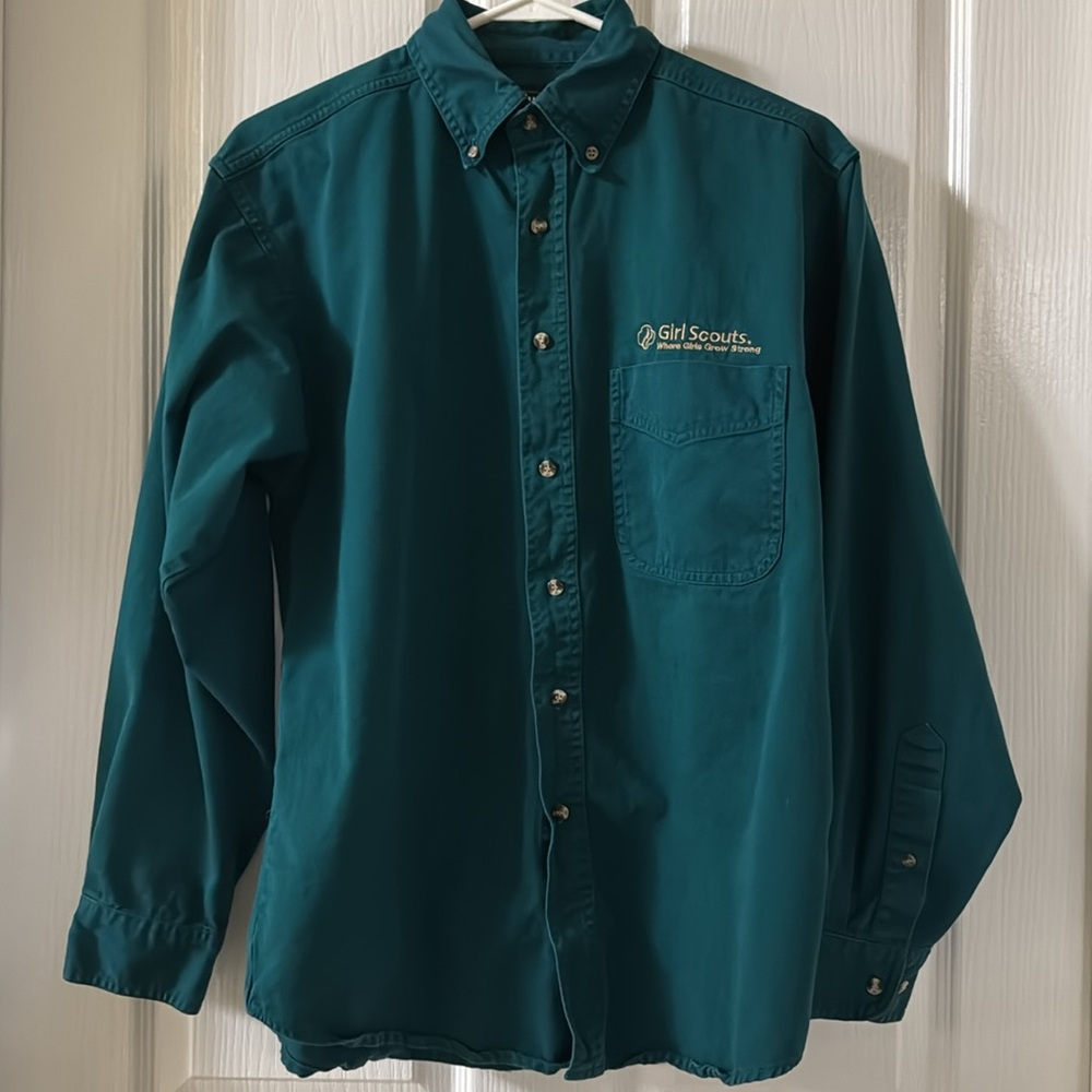 ✋💚Girl Scout Green Heavyweight Cotton Shirt Long Sleeve Embroidered GSUSA Patch